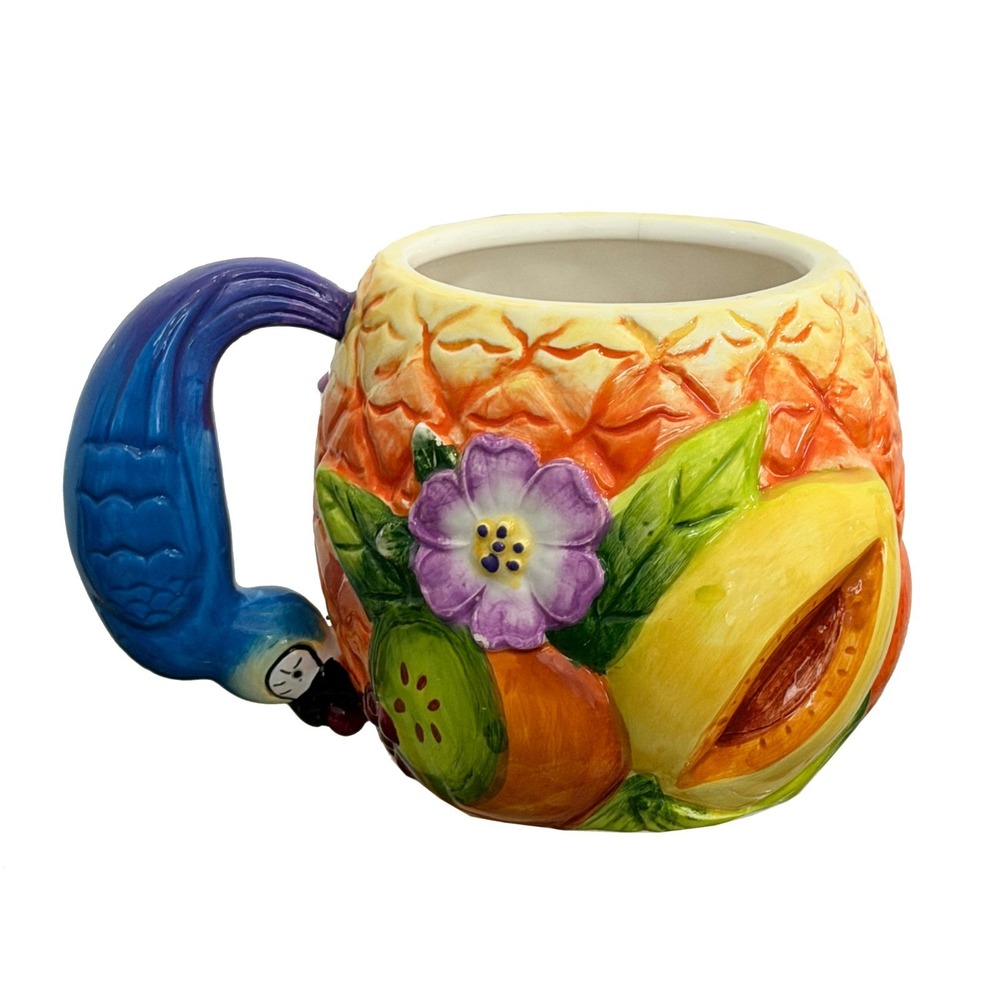 Pineapple Tropical Fruit Coffee Cup Parrot Handle Ceramic Mug 3D